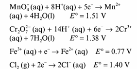 Chemistry diagram for: Standard electrode potential data are useful for understanding the suitability of an oxidant in a redox titration. Some